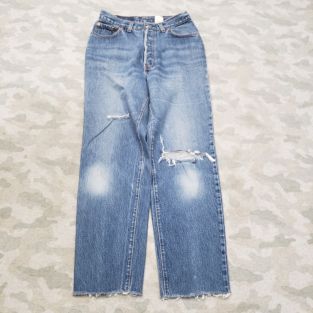 Vintage‎ Levi's Jeans Womens 11 Blue Pockets Distressed Made In USA Raw Hem